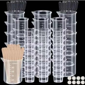 LuxusKollektion Messbecher-Set 106-tlg. 30/50/100ml für Epoxidharz mit Rührstäben & Pipetten