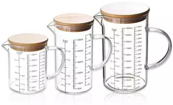 LuxusKollektion Messbecher-Set 3-tlg. Borosilikatglas 1L/500ml/350ml mit Griff und Ausguss