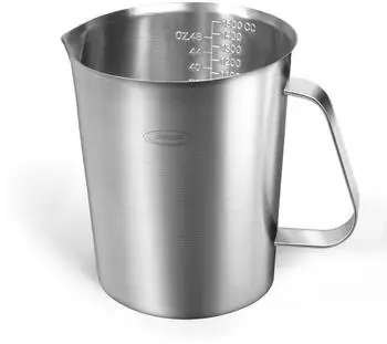 LuxusKollektion Messbecher Edelstahl 1500ml mit Griff, 3-in-1-Skala (ml, oz, Cup)