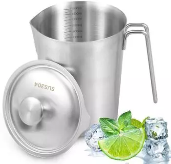 LuxusKollektion Messbecher Edelstahl 1500ml mit Deckel, Feinskala (304)