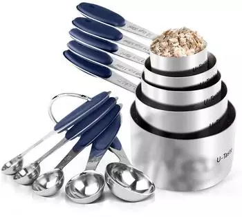 LuxusKollektion Messbecher & Messlöffel Set 10-tlg. mitternachtsblau, 18/8 Edelstahl (07)