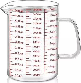 LuxusKollektion Glas-Messbecher Borosilikatglas hitzebest&auml;ndig 1500ml (3 Messskalen)