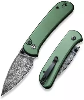 CIVIVI Qubit Green Aluminum Handle Black Hand Rubbed Damascus Blade C22030E-DS1