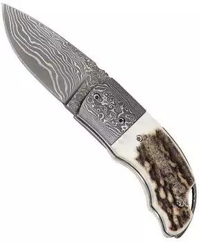 Blackfield Taschenmesser aus Damast Stahl mit Hirschhorn Griffschalen