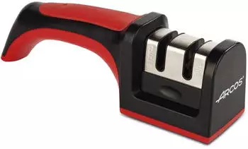 Arcos Manueller Messersch&auml;rfer 2-stufig Keramik- & Carbonrollen, ergonomischer Griff, Rot/Schwarz