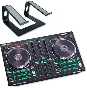 Roland DJ-202 2-Kanal 4-Deck USB-DJ-Controller mit Laptopständer (dj202-rs102bk)