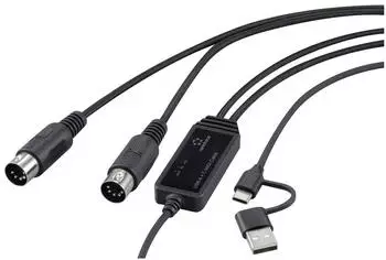 Renkforce USB/MIDI-Adapter 2x DIN 5-pol. auf USB-C/USB-A, schwarz, 2m (RF-6439636)