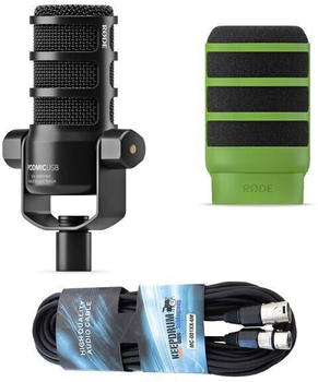 Rode PodMic USB schwarz + WS14 gr&uuml;n + Kabel