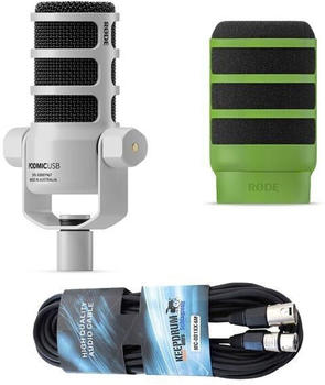 Rode PodMic USB weiß + WS14 grün + Kabel