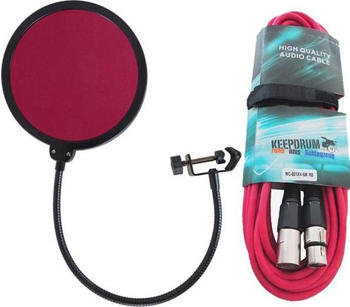 Keepdrum EMH019 Popschutz rot + Mikrofonkabel
