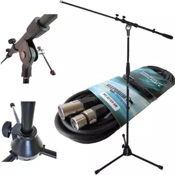 Keepdrum MS107B Mikrofonstativ mit Galgen und 6m XLR-Kabel, schwarz (MS107B-XLR6m)