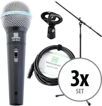 Pronomic DM-58-B Vocal Dynamisches Mikrofon Starter-Set 3x, XLR-Kabel (00032265)