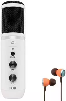 Mackie EM-USB USB-Kondensatormikrofon mit In-Ear Kopfhörer, weiß (emusbwh-af33m)