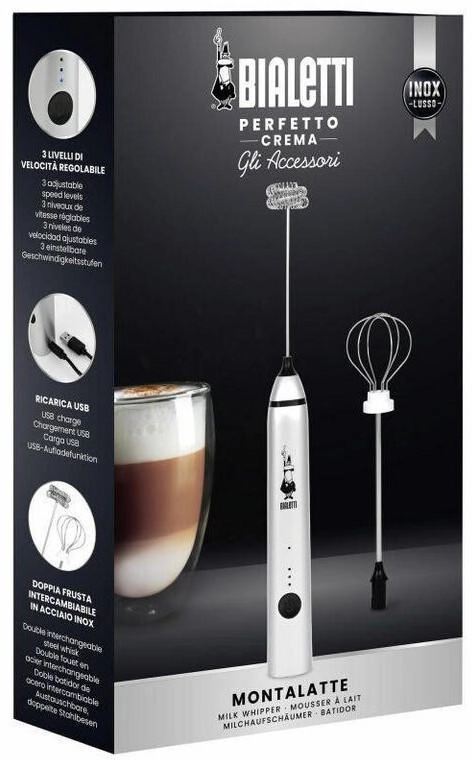 Bialetti Stab-Milchaufschäumer USB-Anschluß Silber (6770) Milchaufschäumer