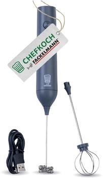 Fackelmann Elektrischer Milchaufsch&auml;umer aus Edelstahl mit USB-Ladefunktion und zwei Schneebesenk&ouml;pfen