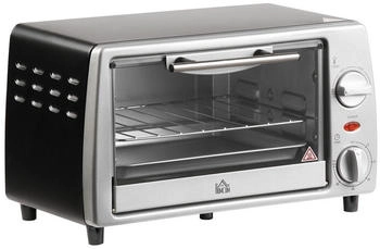 HomCom Mini Backofen 10 Liter 750W Timer 60 Minuten Backblech und Rost 36,5x26x22 cm Silber