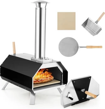 Costway Pizzaofen Outdoor, aus Edelstahl mit Pizzastein, f&uuml;r Garten