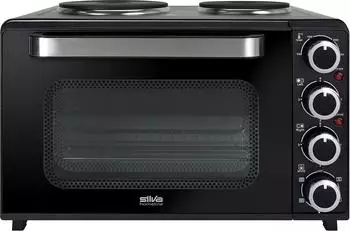Silva KK3200 Kleink&uuml;che Backofen 30Liter, 3200 Watt, 2 Kochplatten, Drehspie&szlig;, Umluft