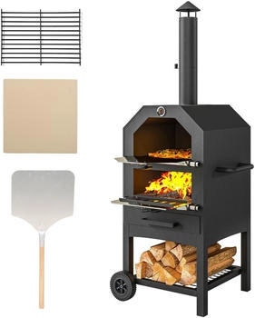 Outsunny 2-in-1 Pizzaofen Outdoor mit Rollen 66x 45x 158 cm