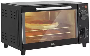 HomCom Minibackofen 9L, mit Backblech, Grillrost, 100 °C230 °C, 60 Min. Timer, 750W, Edelstahl, Schwarz, Schwarz