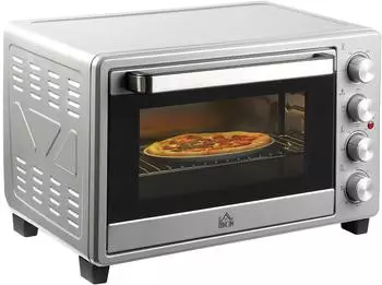 HomCom Mini Backofen 32L mit Grillrost Backblech 3 Kochmodi mit Timer Silber