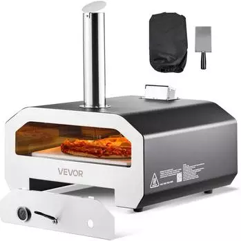 VEVOR Outdoor-Pizzaofen 406mm Dual-Fuel (Gas/Holz), elektrische Rotation, Thermometer (SRGP026)