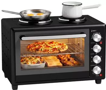 HomCom Mini-Backofen 36L mit 2 Kochplatten, Umluft, 1500W (800-353V90BK)