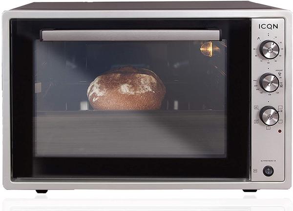 ICQN 70 Liter | 1800 W | Minibackofen mit Innenbeleuchtung und Umluft | Pizza-Ofen | Doppelverglasung | Timer Funktion | Emailliert schwarz