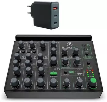 Mackie MobileMix 8-Kanal Analog-Mixer mit Ladegerät (mobmix-gan40)