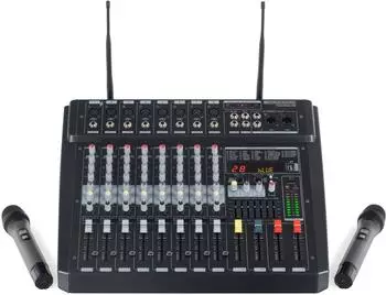 Pronomic Powermake 800 8-Kanal-Powermischer 760W Bluetooth/USB mit 2 Funkmikrofonen (00081556)