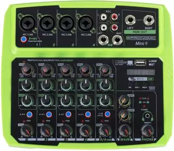 Pronomic Mini6 6-Kanal Mini-Mixer mit Bluetooth & Audio-Interface, gr&uuml;n