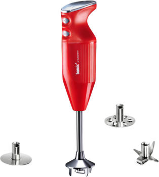 Bamix Stabmixer Set M250 Prime inkl Multifunktionsmesser Quirl Schlagscheibe Rot Chrom