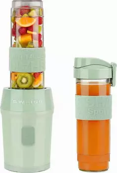 SWEISS Mini-Mixer, Tragbarer Smoothie-Mixer MOOV7, 2 Trinkflaschen à 570 ml mit Reiseverschluss, 4 Edelstahlklingen, 300 W, Spülmaschinengeeignet, Grün