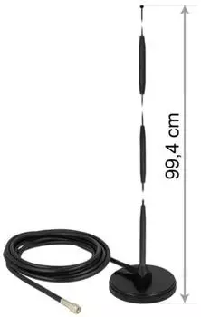 DeLock GSM Antenne SMA Stecker 7 dBi starr omnidirektional mit magnetischem Standfuß und Anschlusskabel RG-58 3 m outdoor schwarz (12432)