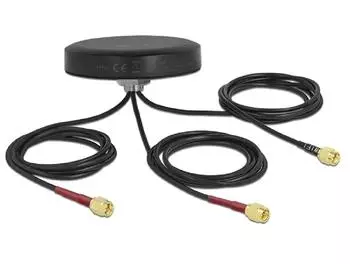 DeLock LTE MIMO Dualband WLAN 802.11 ac/ax/a/h/b/g/n Antenne 3 x SMA Stecker RG-174 1 m Schraubmontage outdoor schwarz