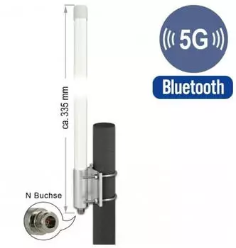 DeLock 5G LTE Antenne N Buchse -2,14 2,93 dBi 33,5 cm starr Wand- und Mastmontage omnidirektional outdoor weiß