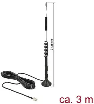 DeLock LTE Antenne SMA Stecker 5 dBi starr omnidirektional mit magnetischem Standfu&szlig; und Anschlusskabel RG-174 3 m outdoor schwarz
