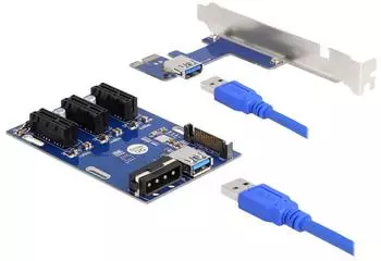 DeLock Riser Karte PCIe x1 zu 3x PCIe x1, USB 50cm, SATA (41442)