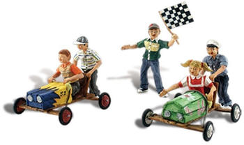 Woodland Scenics Scenic AccentDownhill Derby Racing (5 Children w/2 Carts) H0 Scale