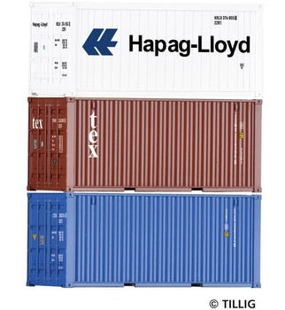 Tillig H0 (1:87) 09836 Container-Set mit drei 20-Containern