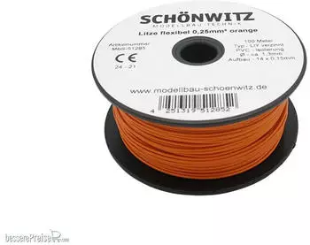 Schönwitz Schönwitz 51285 100 Meter Miniaturkabel Litze flexibel LIY 0,25mm² orange