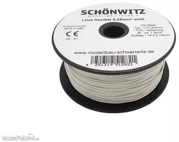 Schönwitz Schönwitz 51282 100 Meter Miniaturkabel Litze flexibel LIY 0,25mm² weiß