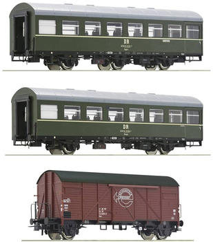 Roco H0 3er-Set 2: Personenzug der DR Reko-Sitzwagen Baage, Güterwagen Gms (6200010)