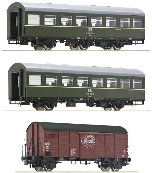 Roco H0 3er-Set 2: Personenzug der DR Reko-Sitzwagen Baage, Güterwagen Gms (6200010)