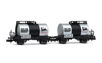 Arnold HN6700 FS, 2-Einheiten-Pack 2-Achs-Kesselwagen, Agip dunkelgrau Livery, ep. III-IV