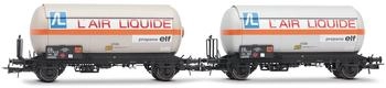 Jouef Zweiteiliges Set zweiachsiger Gaskesselwagen mit Sonnenschutzdächern Air Liquide H0 SNCF Ep. IV (HJ6287)