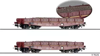 Tillig 70070 H0 2er Set Schwerlastwagen Rmms 3960 beladen mit Gleisbau-Abraum, DR
