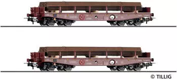 Tillig 70073 H0 2er Set Schwerlastwagen Rmms 662 beladen mit Spundwänden (CZ), Ep. VI