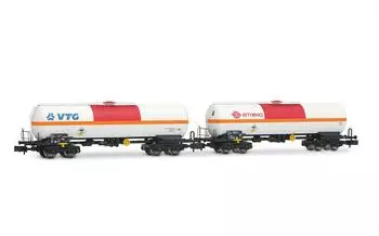 Arnold HN6634 SNCF, 2-teiliger Kesselwagen f&uuml;r Chlor, VTG + ermewa, beige/orange/rote Lackierung, Ep. VI