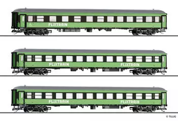 Tillig 01100 TT Reisezugwagenset „Flixtrain“ Teil 1 aus zwei Reisezugwagen Bmmz 264.4 und einem Bmmbz 166.4 Flixtrain Ep. VI